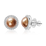 Load image into Gallery viewer, OLLUU Silver Brown Pearl Diamond Earrings
