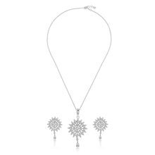 Load image into Gallery viewer, Silver Diamond Necklace Set, Sterling Silver Jewelry, Adjustable Rope Chain Necklace, Flower Pendant Necklace, Asscher Diamond Earrings, Marquise Diamond Jewelry, Cubic Zirconia Necklace Set, Rhodium-Coated Silver, Non-Allergenic Jewelry, 925 Stamped Necklace Set, Authentic Silver Jewelry, High-Quality Diamond Set, Elegant Necklace and Earrings, Statement Jewelry Set, Luxury Silver Accessories, Fashionable Diamond Set, Timeless Elegance Jewelry,