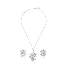 Load image into Gallery viewer, Silver Snowflake Necklace, Diamond Pendant Set, Sterling Silver Jewelry, CZ Diamond Earrings, Rhodium-Coated Jewelry, OLLUU Jewelry Set, Luxury Necklace Set, Adjustable Chain Necklace, High-Quality CZ Diamonds, 925 Stamped Jewelry, Authentic Silver Jewelry, Elegant Jewelry Set, Women&#39;s Fashion Accessories, Statement Necklace Set, Sparkling Jewelry Set, Winter Jewelry Collection, Gift Ideas for Her, Designer Necklace Set, Premium Jewelry Set, Snowflake Pendant and Earrings,