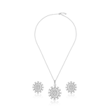Shine Bright with OLLUU Silver Falling Snowflake Necklace Set | Diamond Pendant & Earrings