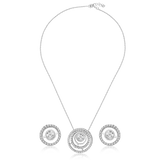 Sparkle in Style: OLLUU Silver Circular Pave Pendant Necklace Set Authentic 925 Sterling Silver Jewelry